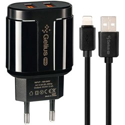 

Мережевий зарядний пристрій Gelius Avangard GP-HC06 2USB 2.4A 12W + кабель Lightning Black
