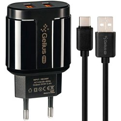 

Мережевий зарядний пристрій Gelius Avangard GP-HC06 2USB 2.4A 12W + кабель Type-C Black