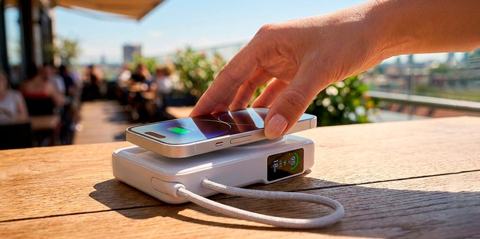 магнитный powerbank для рабочего места без привязки к розетке беспроводная зарядка на столе