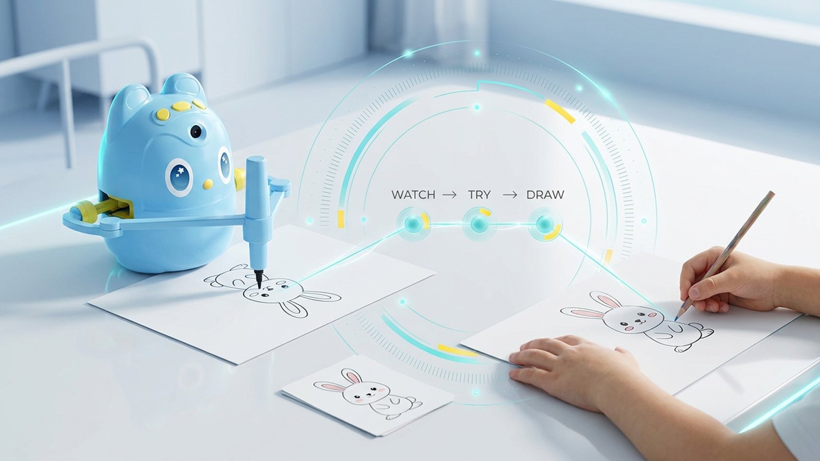 дитина вчиться малювати разом із Gelius Education Painting Robot