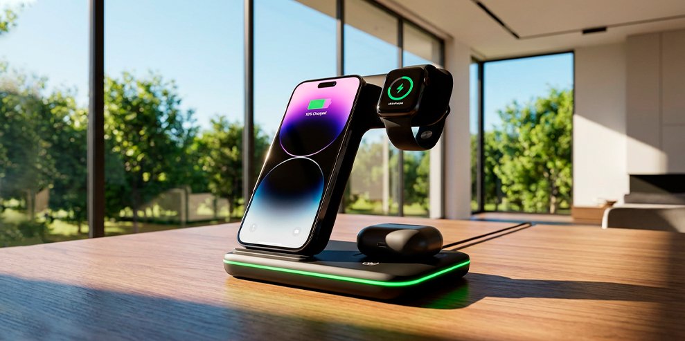foldable 3 in 1 wireless charger for travel compact charging station for multiple devices